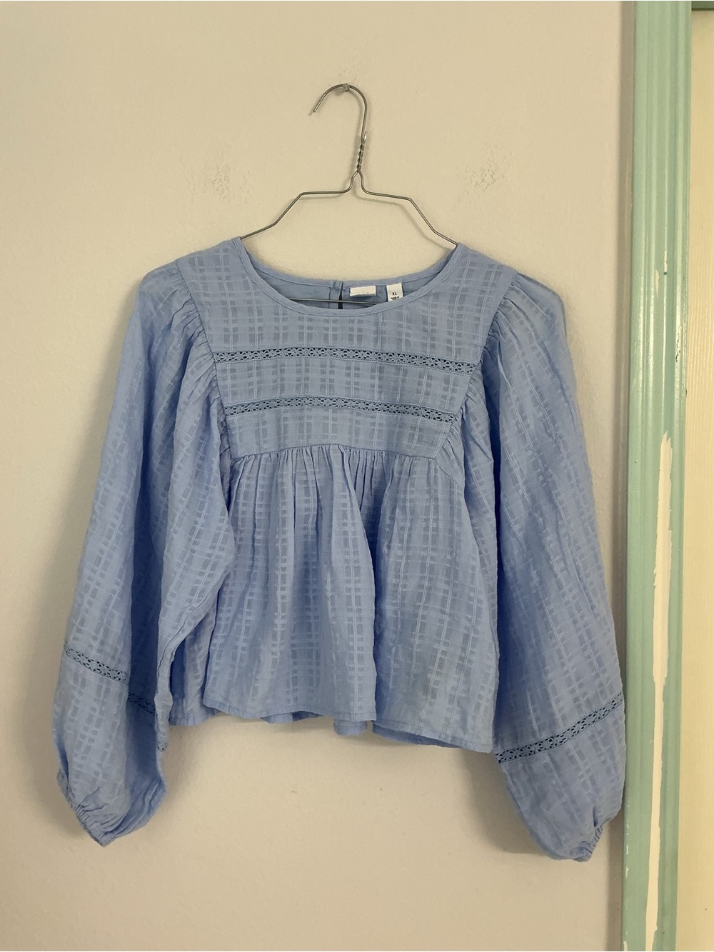 GAP Light Blue Textured Peasant Blouse